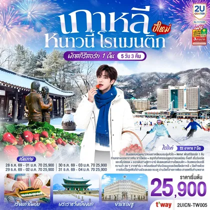 ทัวร์เกาหลี เกาหลี หนาวนี้ โรแมนติก (ปีใหม่) 5วัน 3คืน โดยสายการบิน T’way (TW) ทัวร์เกาหลี