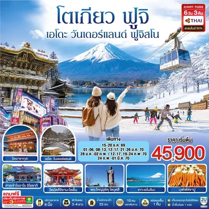 ทัวร์ญี่ปุ่น โตเกียว นิกโก้ เอโดะ วันเดอร์แลนด์ ฟูจิสโน 6วัน 3คืน โดยสายการบินไทย (TG) ทัวร์ญี่ปุ่น