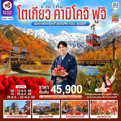 ทัวร์ญี่ปุ่น โตเกียว คามิโคจิ ฟูจิ นั่งกระเช้าคาจิคาจิ AUTUMN FULL BLOOM 6 วัน 3คืน โดยการบินไทย(TG) ทัวร์ญี่ปุ่น
