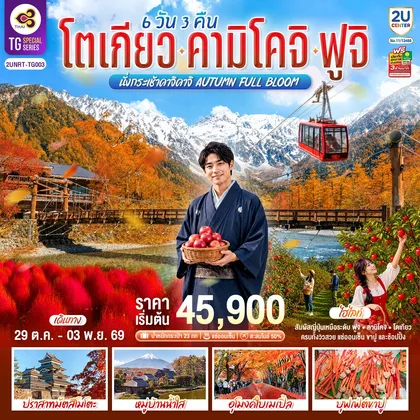 ทัวร์ญี่ปุ่น โตเกียว คามิโคจิ ฟูจิ นั่งกระเช้าคาจิคาจิ AUTUMN FULL BLOOM 6 วัน 3คืน โดยการบินไทย(TG) ทัวร์ญี่ปุ่น