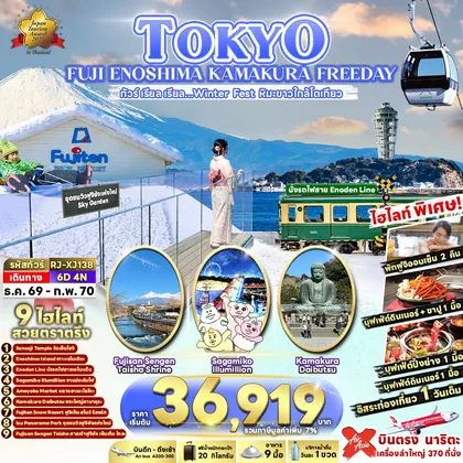 ทัวร์ญี่ปุ่น TOKYO FUJI ENOSHIMA KAMAKURA FREEDAY 6D4N ทัวร์ เรียล เรียล…Winter Fest หิมะขาวใกล้โตเกียว (เข้า-ออกโตเกียว) ทัวร์ญี่ปุ่น