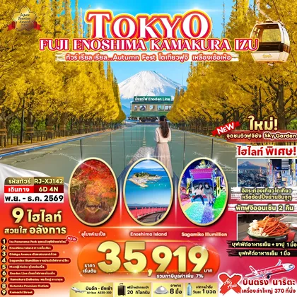 ทัวร์ญี่ปุ่น TOKYO FUJI ENOSHIMA KAMAKURA IZU 6D4N ทัวร์ เรียล เรียล...Autumn Fest โตเกียวฟูจิ เหลืองเอ้อเห้อ (เข้า-ออกโตเกียว) ทัวร์ญี่ปุ่น