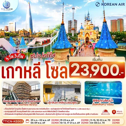 ทัวร์เกาหลี เกาหลี โซล ซุปเปอร์ดีล 5 วัน 3 คืน โดยสายการบิน โคเรียนแอร์ (ฟลูเซอร์วิส) ทัวร์เกาหลี