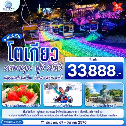 ทัวร์ญี่ปุ่น โตเกียว คามาคุระ ฟูจิสโนว์ ชมงานประดับไฟ เก็บสตรอว์เบอร์รี 6 วัน 3 คืน สายการบินไทยแอร์เอเชีย เอ็กซ์ (XJ) ทัวร์ญี่ปุ่น