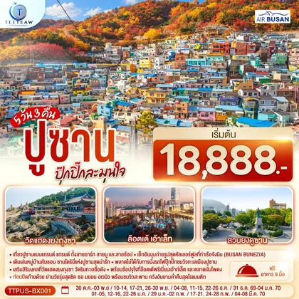 ทัวร์เกาหลี ปูซาน ปุ๊กปิ๊กละมุนใจ 5 วัน 3 คืน โดยสายการบิน แอร์ปูซาน (BX) ทัวร์เกาหลี
