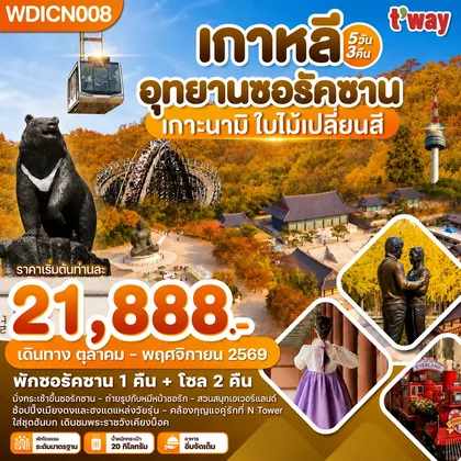 ทัวร์เกาหลี เกาหลี อุทยานซอรัคซาน เกาะนามิ ใบไม้เปลี่ยนสี 5วัน3คืน บิน TW ทัวร์เกาหลี
