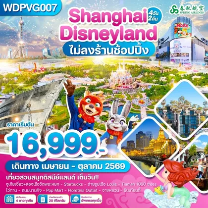 ทัวร์จีน WDPVG007 เซี่ยงไฮ้ ถนนนานกิง ดิสนีย์แลนด์ 4วัน2คืน บิน 9C ทัวร์จีน