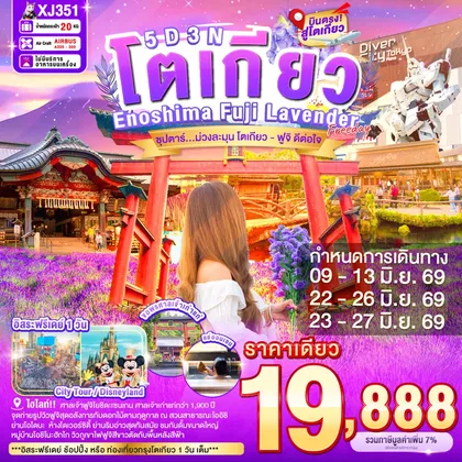 ทัวร์ญี่ปุ่น TOKYO ENOSHIMA FUJI LAVENDER FREEDAY 5D 3N BY XJ --- JUN'26 -- ซุปตาร์...ม่วงละมุน โตเกียว - ฟูจิ ดีต่อใจ ทัวร์ญี่ปุ่น
