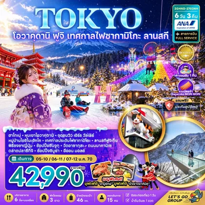 ทัวร์ญี่ปุ่น โตเกียว โอวาคุดานิ ฟูจิ เทศกาลไฟซากามิโกะ ลานสกี ช้อปปิ้งชินจูกุ และชิบูย่า (เที่ยวอิสระ 1 วัน) ทัวร์ญี่ปุ่น